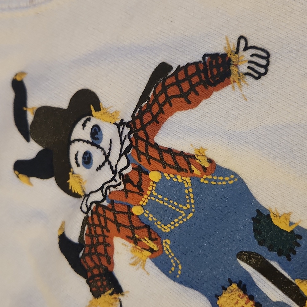 Vintage Jerzees, Fall, Autumn, White Sweatshirt w Scarecrow &  Sunflower Design - Picture 2 of 7